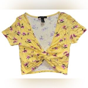 Forever 21 yellow low cut floral crop top size S